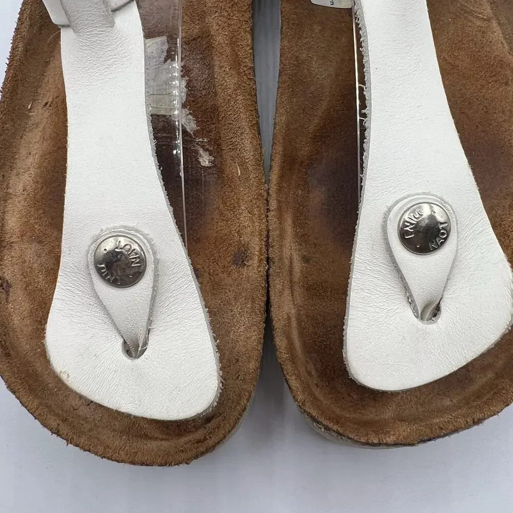 Naot Leather Thong Flat Sandals White Brown Buckles Womens Size 37 US 6 Boho